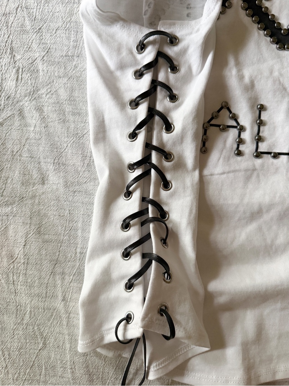 Stella McCartney White Tank with Black Studded 'ROCK ROYALTY' and Lace Sides - Picture 3 of 4